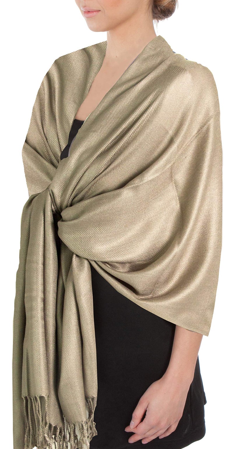 Sakkas Large Soft Silky Pashmina Shawl Wrap Scarf in Solid Colors - Latte - Image 1